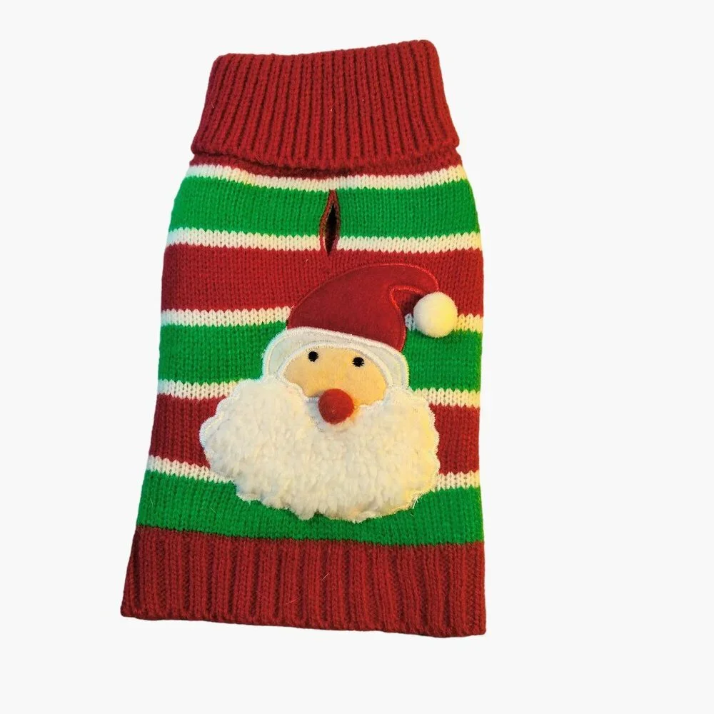 The Worthy Dog Christmas Sweater Red Green Stripes Santa XX Small